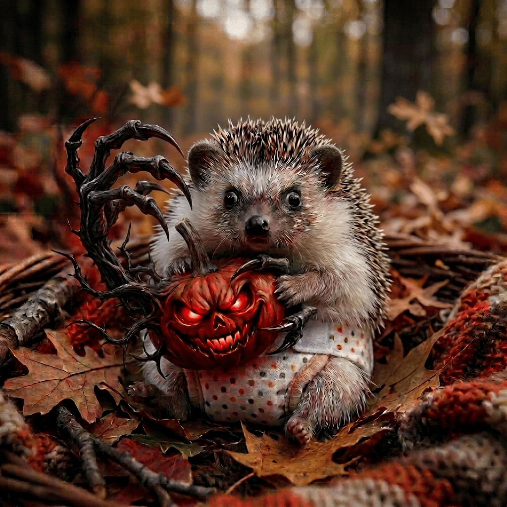 Hedgehog and pumpkin without wings